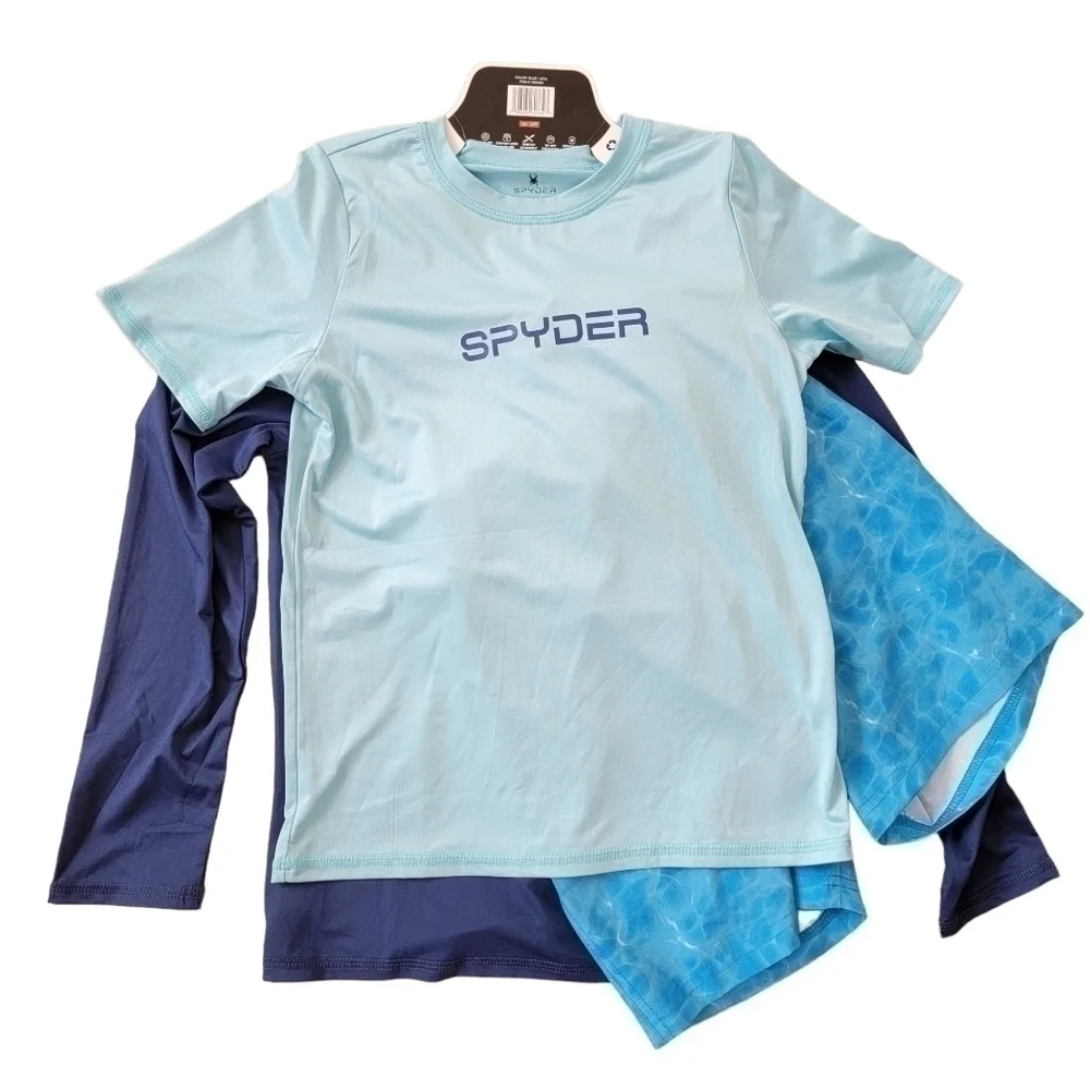 🛑 2 / $40 SPYDER 3 Piece Surf Sand Sun Swim Set in Blue - Size ( 7/8) Small NWT